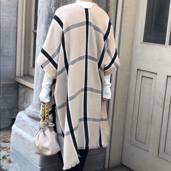 Plaid Shawl Poncho Kimono - Ashlee Nude & Black - Picture 4 of 8